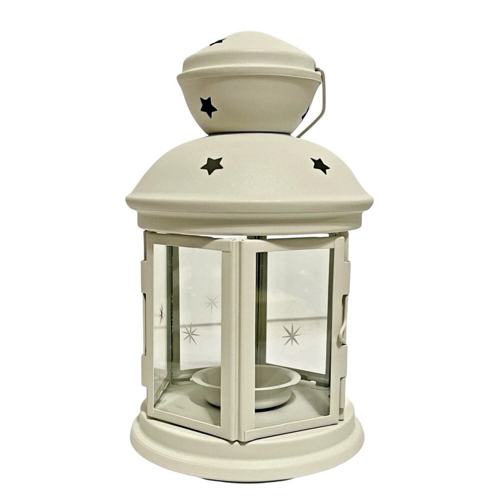 IKEA Rotera Lantern White Votive Candle 8.5'' Tall X 5'' Wide Star Cutouts